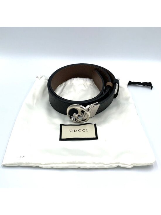 Gucci Interlocking Reversible Leather Brown Black Belt Silver main image 4